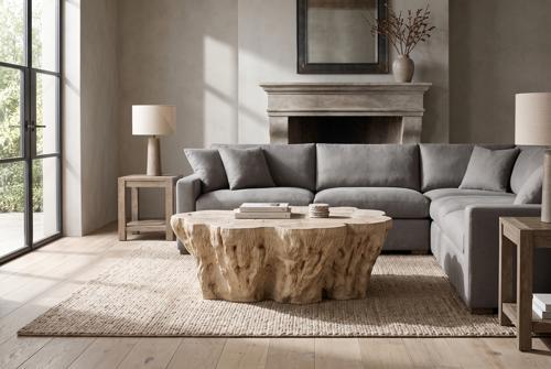Hewn Petrified Coffee Table, Rough Cream