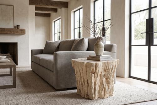 Hewn Petrified Side Table, Rough Cream