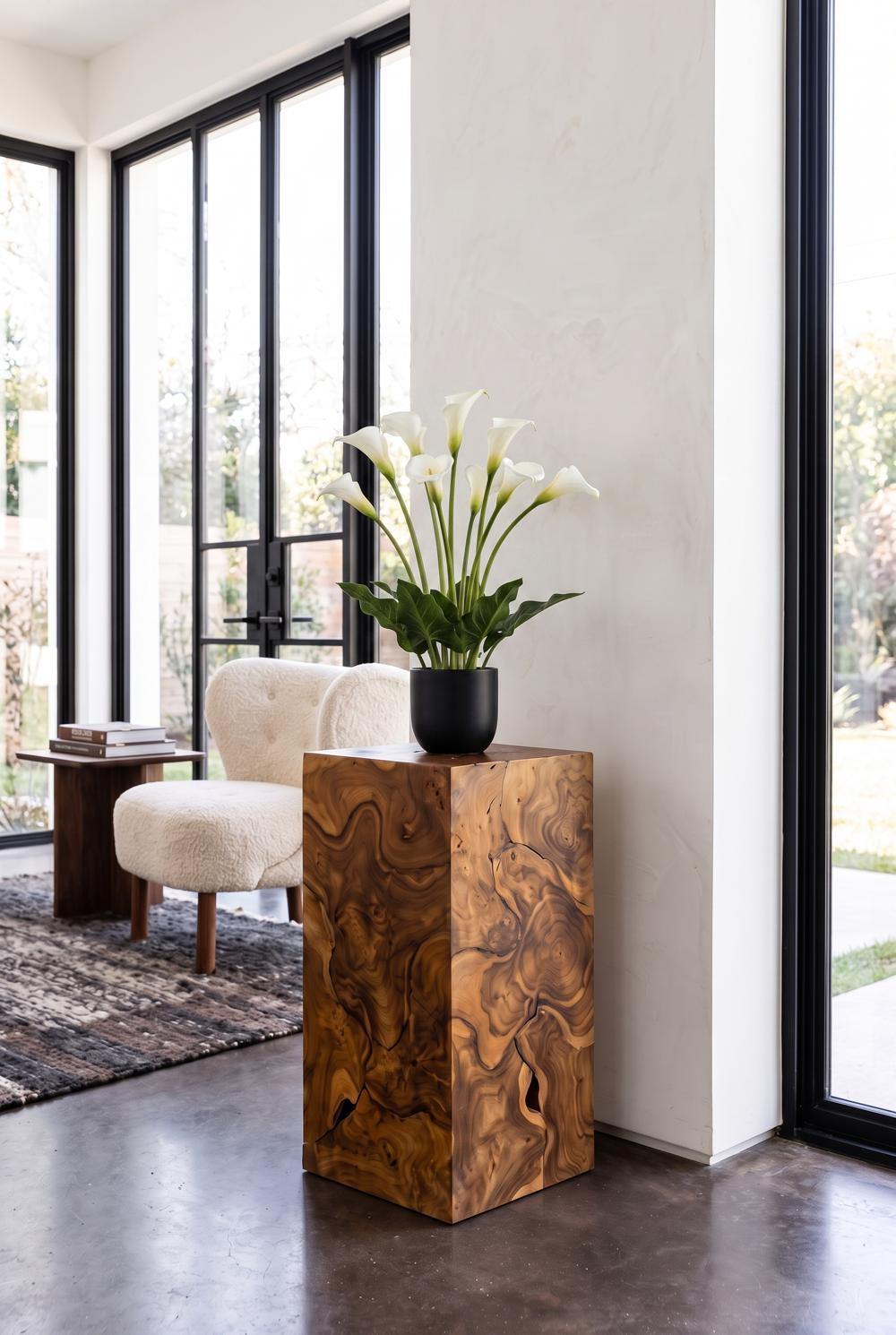 Teak Slice Pedestal, Square, SM