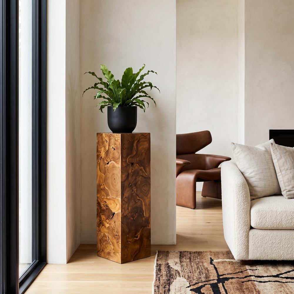Teak Slice Pedestal, Square, LG