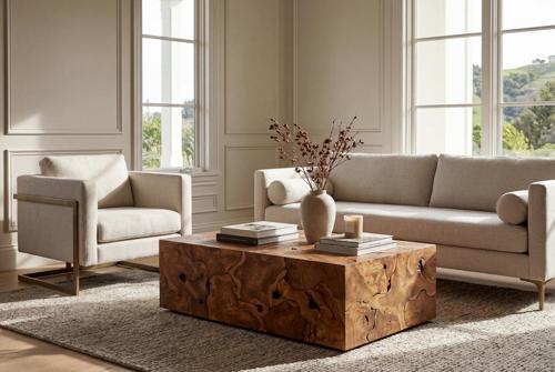 Teak Slice Coffee Table, Rectangle