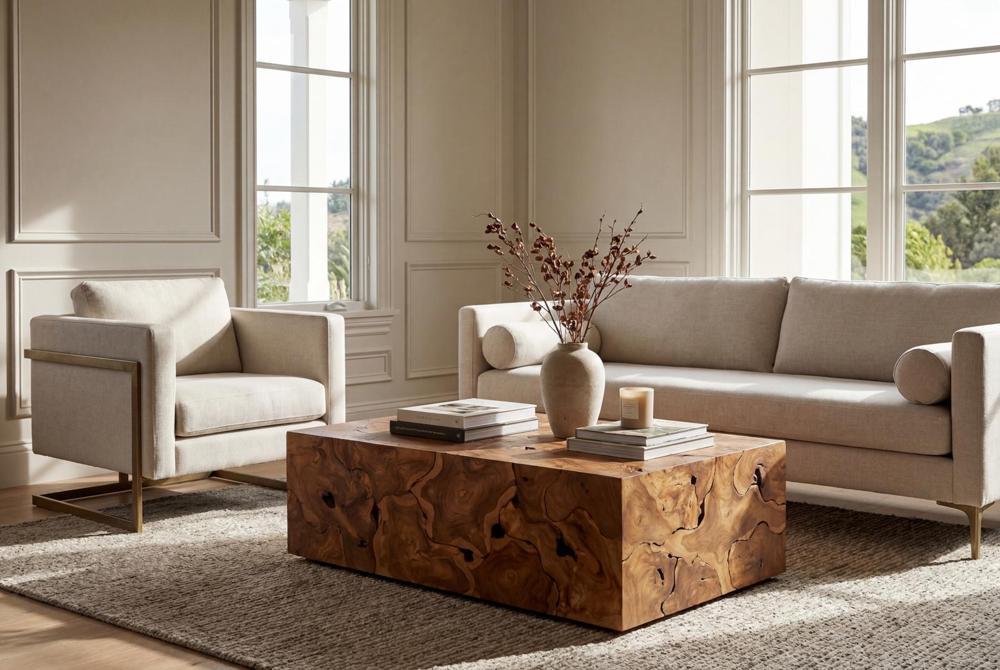 Teak Slice Coffee Table, Rectangle