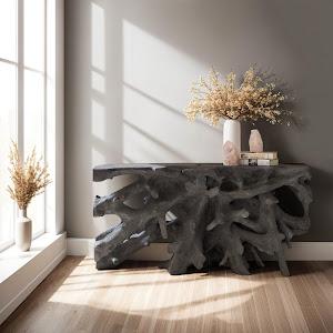 Beau Cast Root Console Table, Charcoal Stone