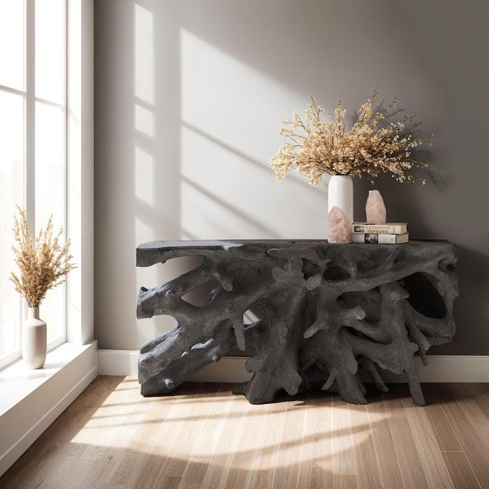 Beau Cast Root Console Table, Charcoal Stone