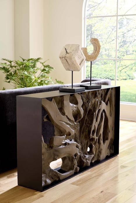 Cast Root Framed Console Table, Resin, Gray Wood Finish