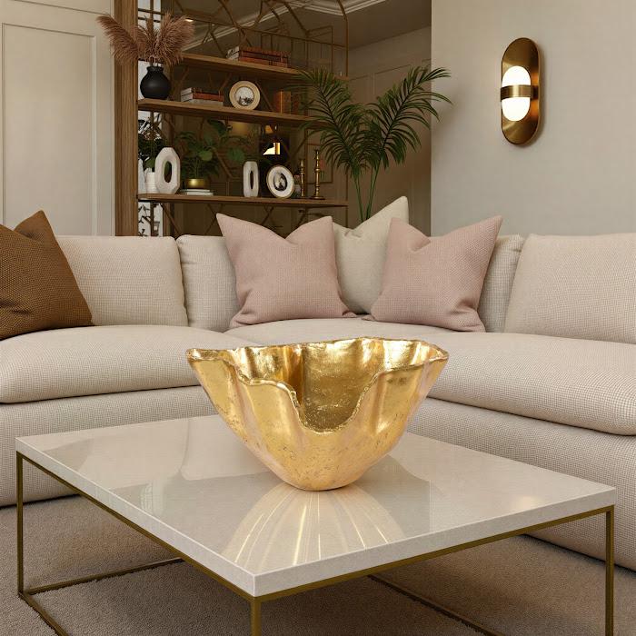 Cast Onyx  Bowl, Gold Leaf, Large