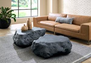 Cast Boulder Coffee Table, Charcoal Stone, Large