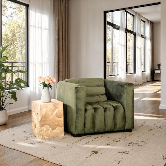 Imperial Lounge Chair, Lush Green Quilting, Dark Brown Metal Frame