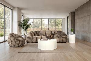 Conrad Sofa, Lush Beige, Dark Brown Metal Frame