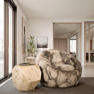 Conrad Lounge Chair, Lush Beige, Matte Black Metal Swivel Base