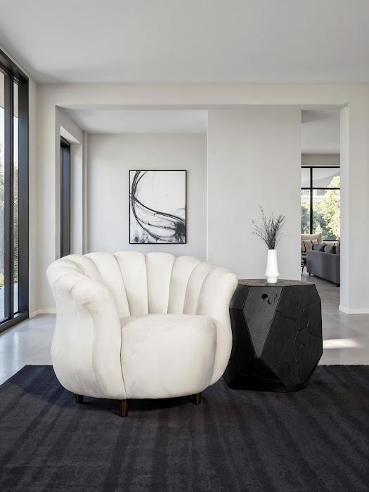 Arizona Lounge Chair, Velvet Cool Cream, Dark Brown Metal Frame