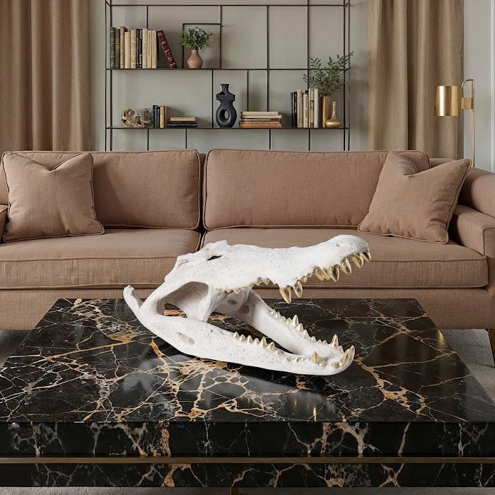 Crocodile Skull, Roman Stone, Gold Leaf
