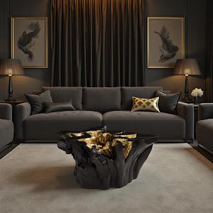 Noir Cast Root Coffee Table, Black, Gold Leaf