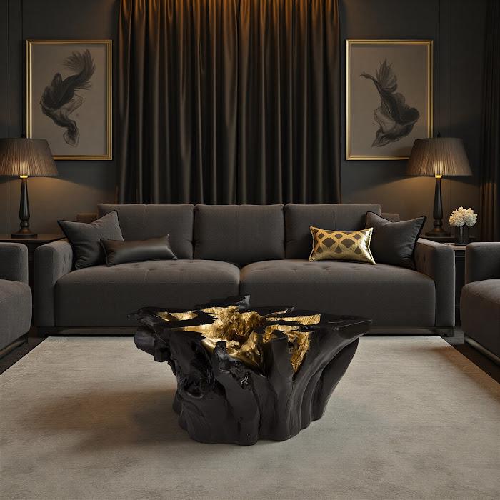 Noir Cast Root Coffee Table, Black, Gold Leaf