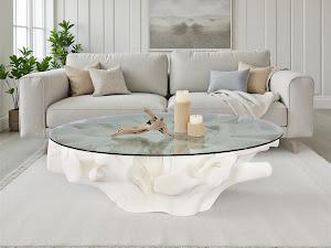 Sono Cast Root Coffee Table, With Glass, Roman Stone