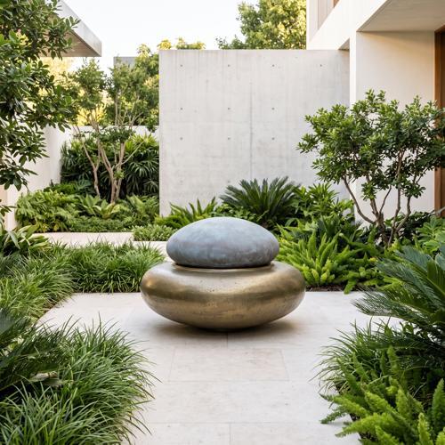 Heian Fountain, LG, Bronze Top, Brase Base