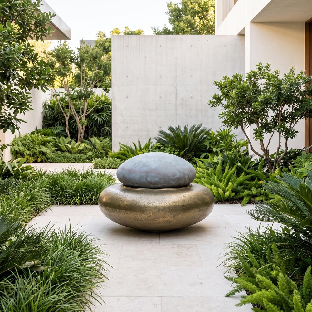 Heian Fountain, LG, Bronze Top, Brase Base