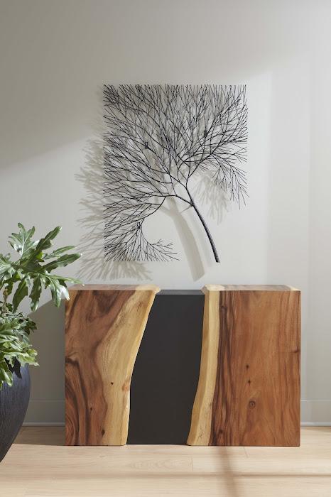 Wire Tree Wall Art, Rectangular, Metal, Black