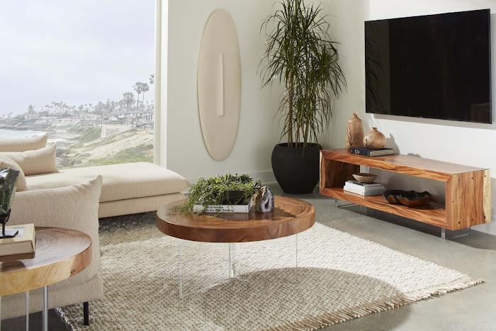 Floating Tv Stand With Acrylic Legs, Natural