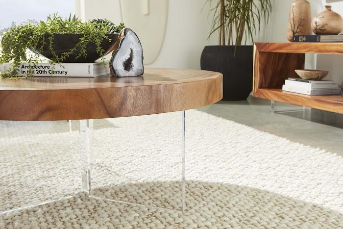 Floating Round Coffee Table With Acrylic Legs, Natural