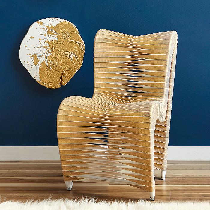 Seat Belt Dining Chair, Gold, Metallic