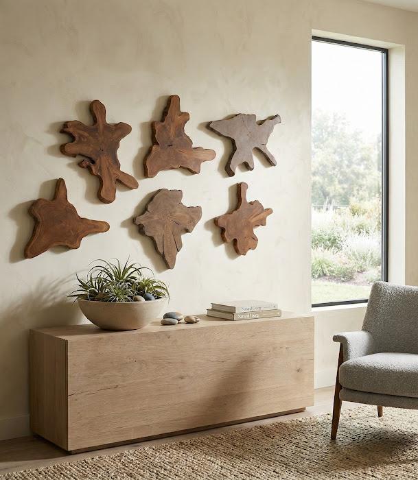 Freeform Teak Wall Slice, LG, Natural