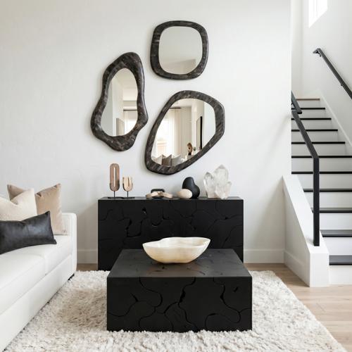 Teak Slice Console Table, Black