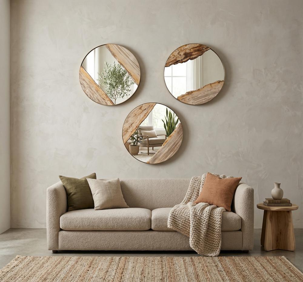 Petrified River Mirror, Brass Frame, Small