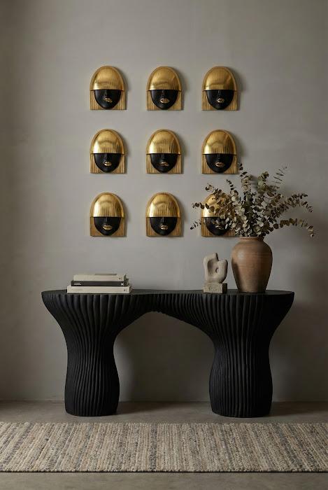 Fashion Faces Wall Art, Small, Black and Gold Leaf, Set of 3