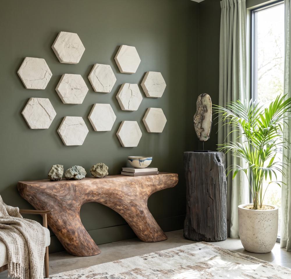 Hexagon Wall Tiles, Set of 3, Roman Stone