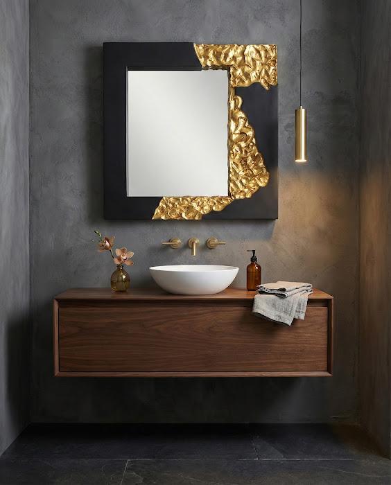 Mercury Mirror, Square, Black, Gold Leaf
