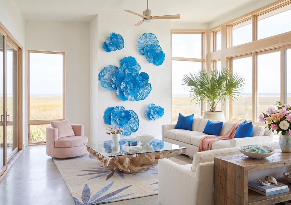 Flower Wall Art, Medium, Blue, Metal