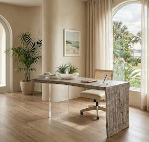 Waterfall Desk, Gray Stone, Acrylic Leg