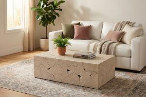 Teak Slice Coffee Table, Rectangle, Oat Finish