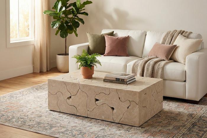 Teak Slice Coffee Table, Rectangle, Oat Finish