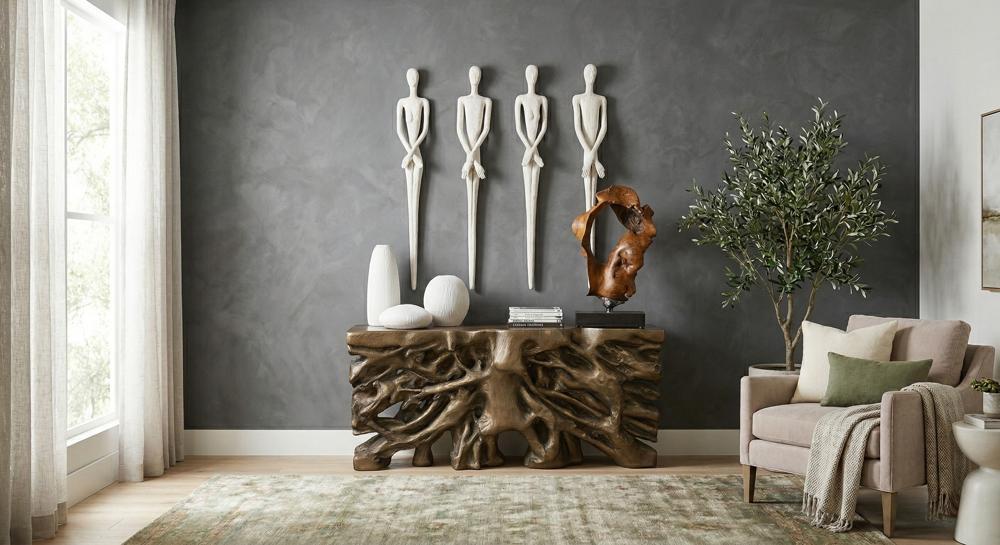 Square Root Console Table, Resin, Antique Bronze Finish