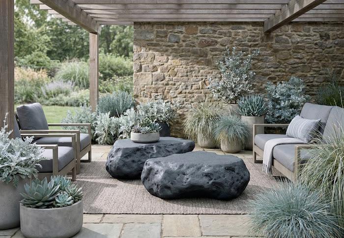 Cast Boulder Coffee Table, Charcoal Stone, Small