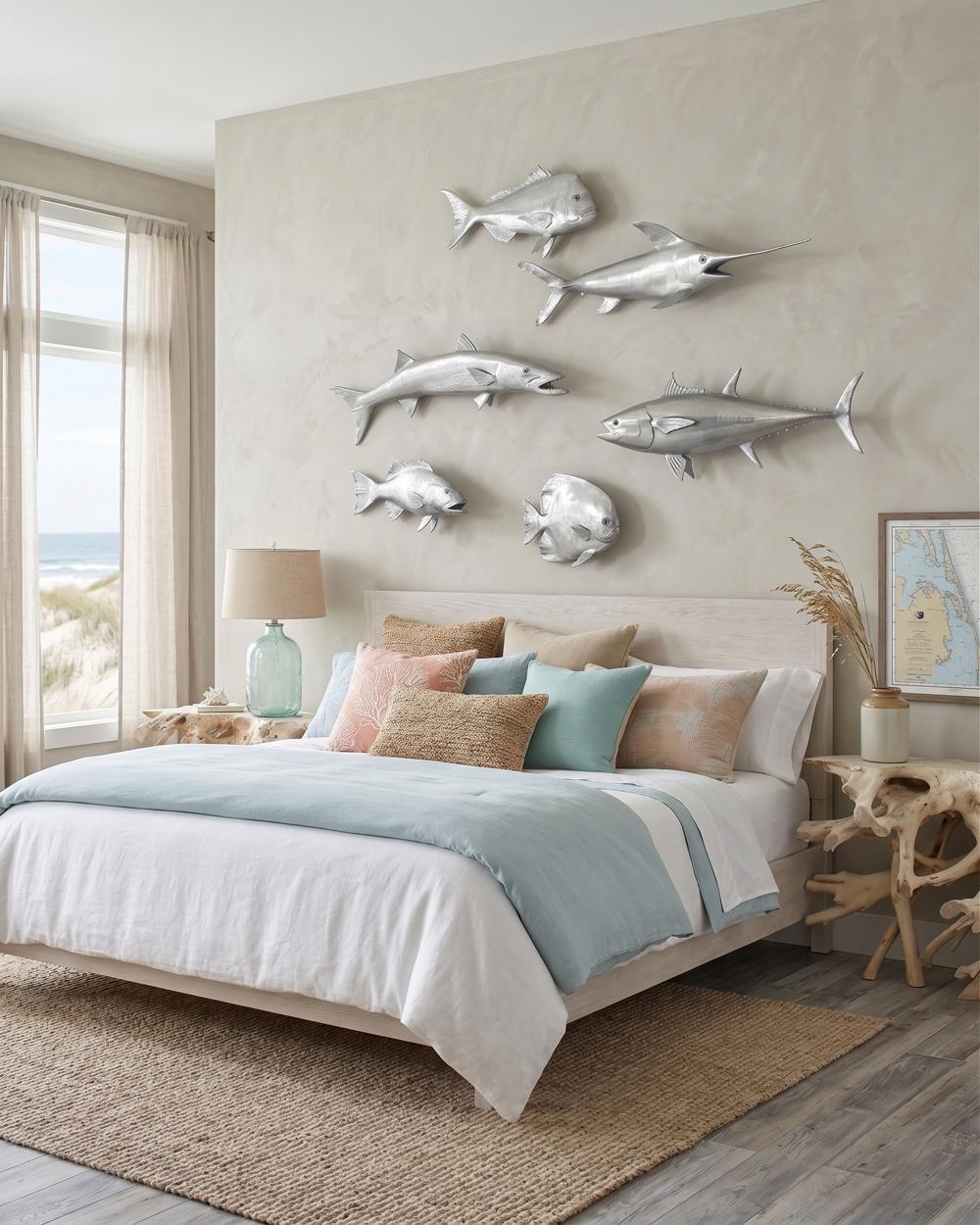 Barracuda Fish Wall Sculpture, Resin, Polished Aluminum Finish