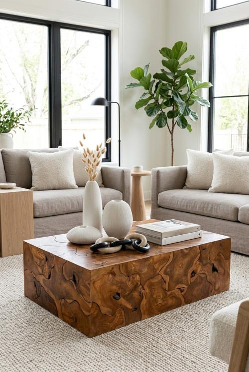 Teak Slice Coffee Table, Rectangle