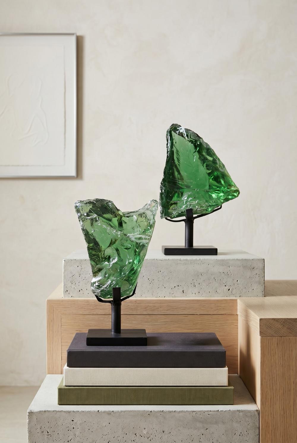 Refractory Glass Sculpture, Green, On Base