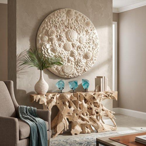 Coral Reef Wall Art, Painted Cream Color, Round, 