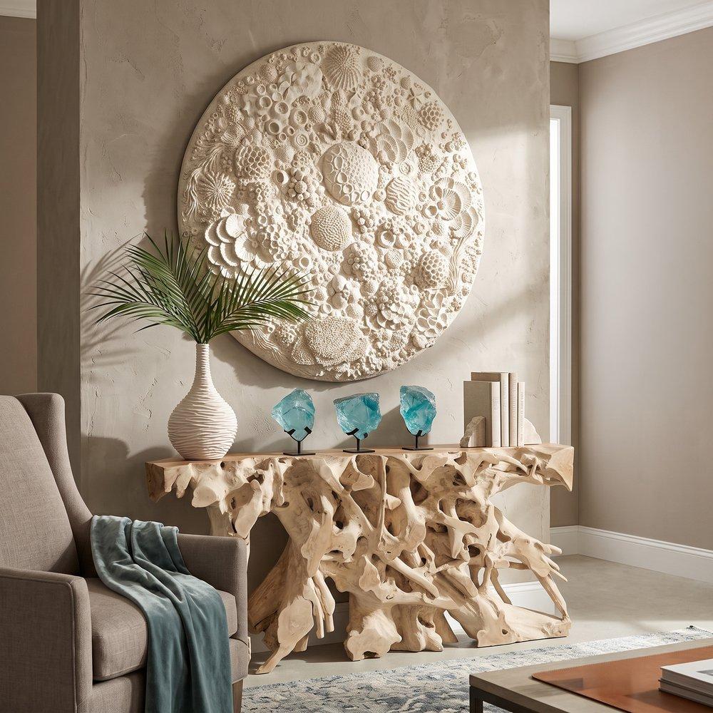 Coral Reef Wall Art, Painted Cream Color, Round, 