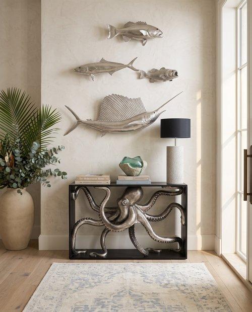 Octo Framed Console Table, Wood Frame, Silver Leaf