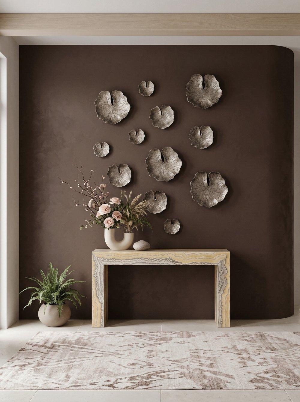 Lotus Leaf Wall Tiles, Set of 3, Black/Silver, Aluminum