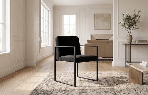 Frozen Arm Chair, Velvet Black, Matte Black Metal Frame