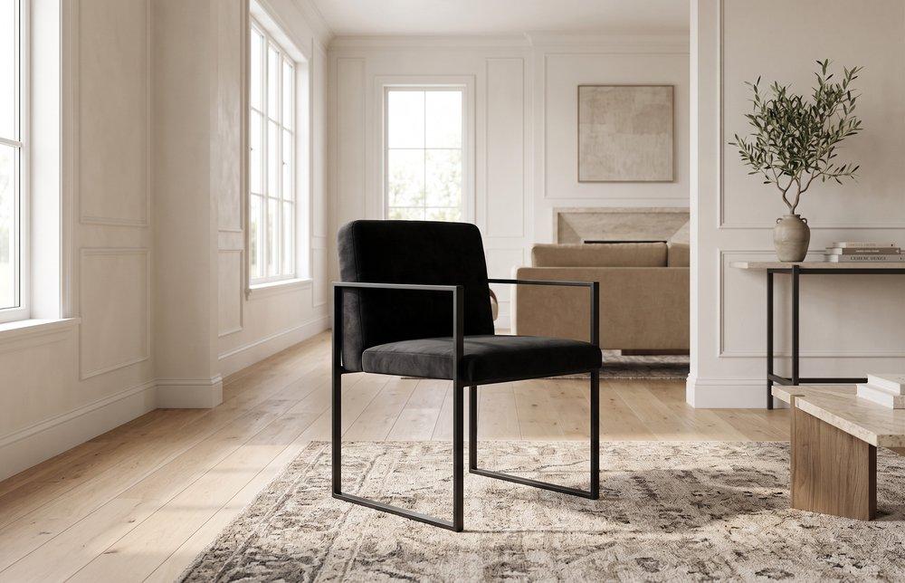Frozen Arm Chair, Velvet Black, Matte Black Metal Frame