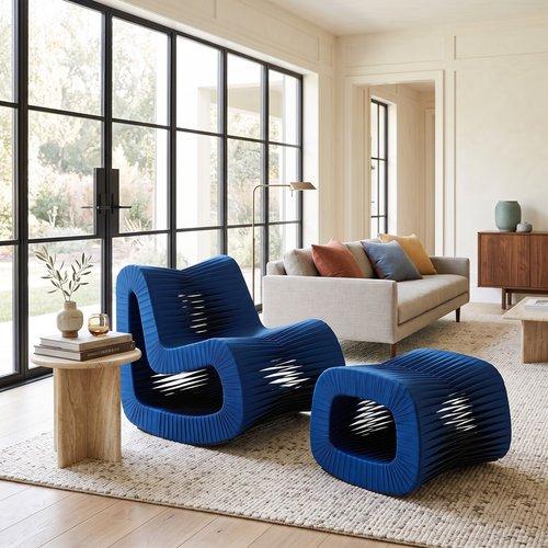 Seat Belt Ottoman, Blue/Black