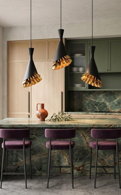 Ruffle Pendant Lamp, Black/Brass