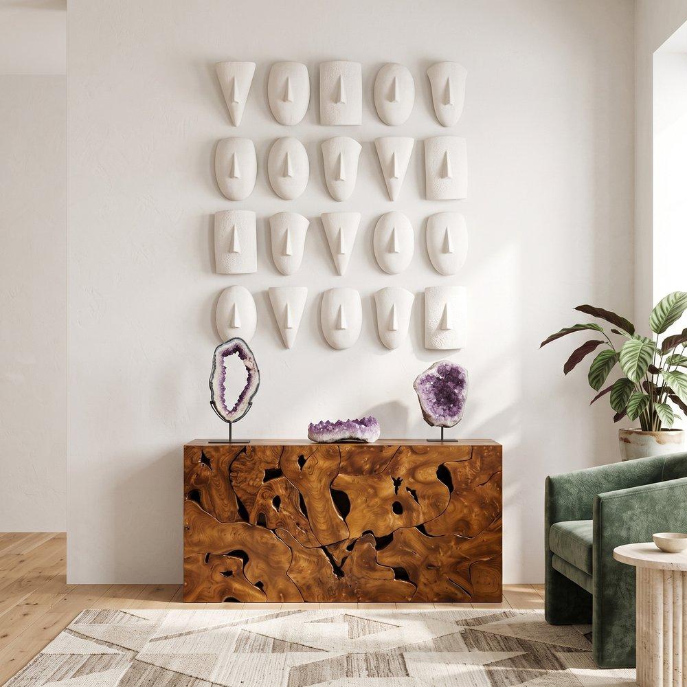 Geometric Cycladic Wall Art, Set of 5, White Stone