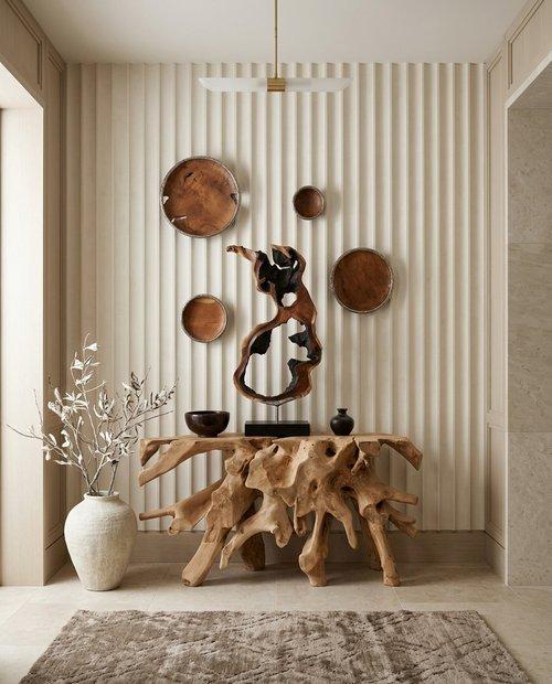 Teak Wood Bowl Wall Art, Metallurgy Edge, XS